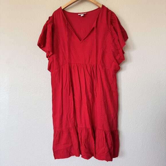 Knox Rose Ruffle Short Sleeve A Line Dress RED Womens Medium Relaxed Fit - Picture 2 of 8